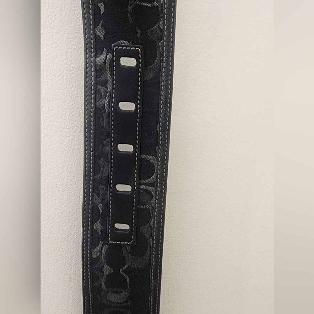 Coach Women's Black Patterned Belt with Silver Buckle, Genuine Leather, 34"×1.5" - Picture 4 of 8